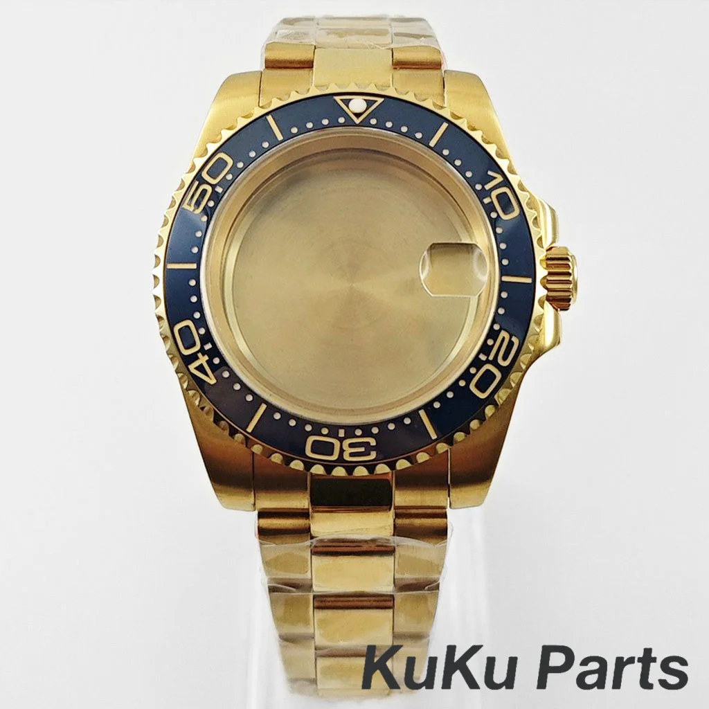 Gold 40MM Oyster Bracelet Sapphire Glass Waterproof Watch Case with 28.5mm Dial Compatibility