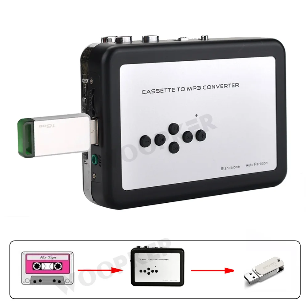Woopker-E40 Cassette Tape Converter Tape to USB Drive Mini Compact Portable to MP3, cassette player,music digitizer player,bluetooth cassette adapter