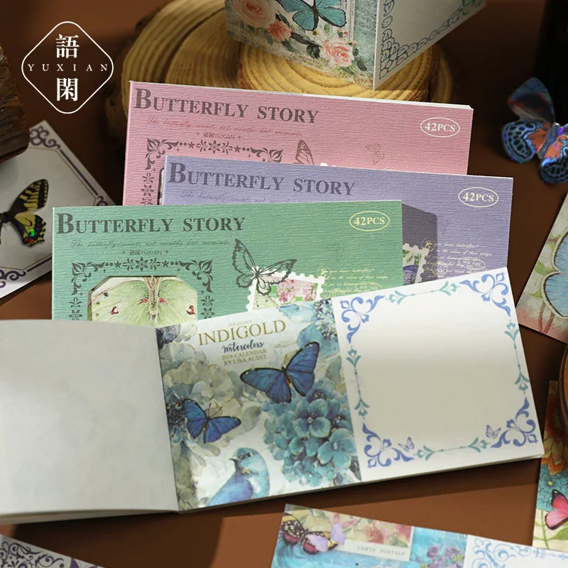 42pcs/lot Memo Pads Material Paper Pengyou Butterfly Dream Stamps Journal Scrapbooking paper Card Background Decoration Paper 2