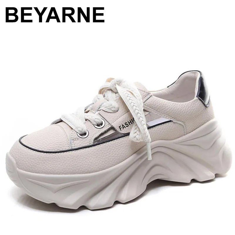 

5.5cm Genuine Leather Women Hollow Breathable Shoes Vulcanize Chunky Sneaker Platform Wedge Loafers Lace Up Comfy Summer