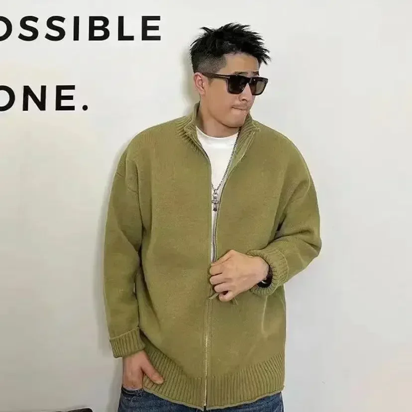 thumbnail image 1 of Suéteres de punto para hombre Cárdigan liso marrón Ropa de hombre Cuello Letra Estética Meme Overfit S Overfit Knit Moda 2024 A, 1 of 5
