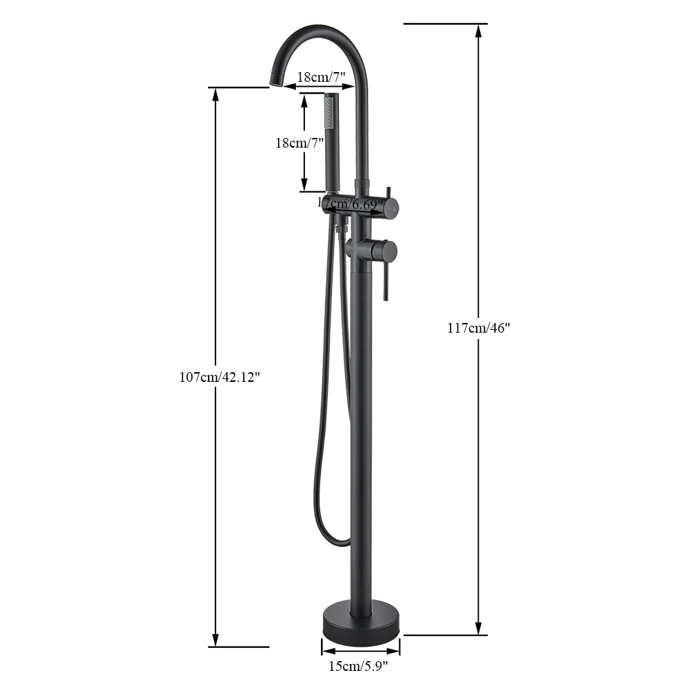 Bathtub Shower Faucet Set Floor Standing Tap Round with Brass Handshower Cold Hot Water Mixer Bathroom Bath Shower Mixers 6