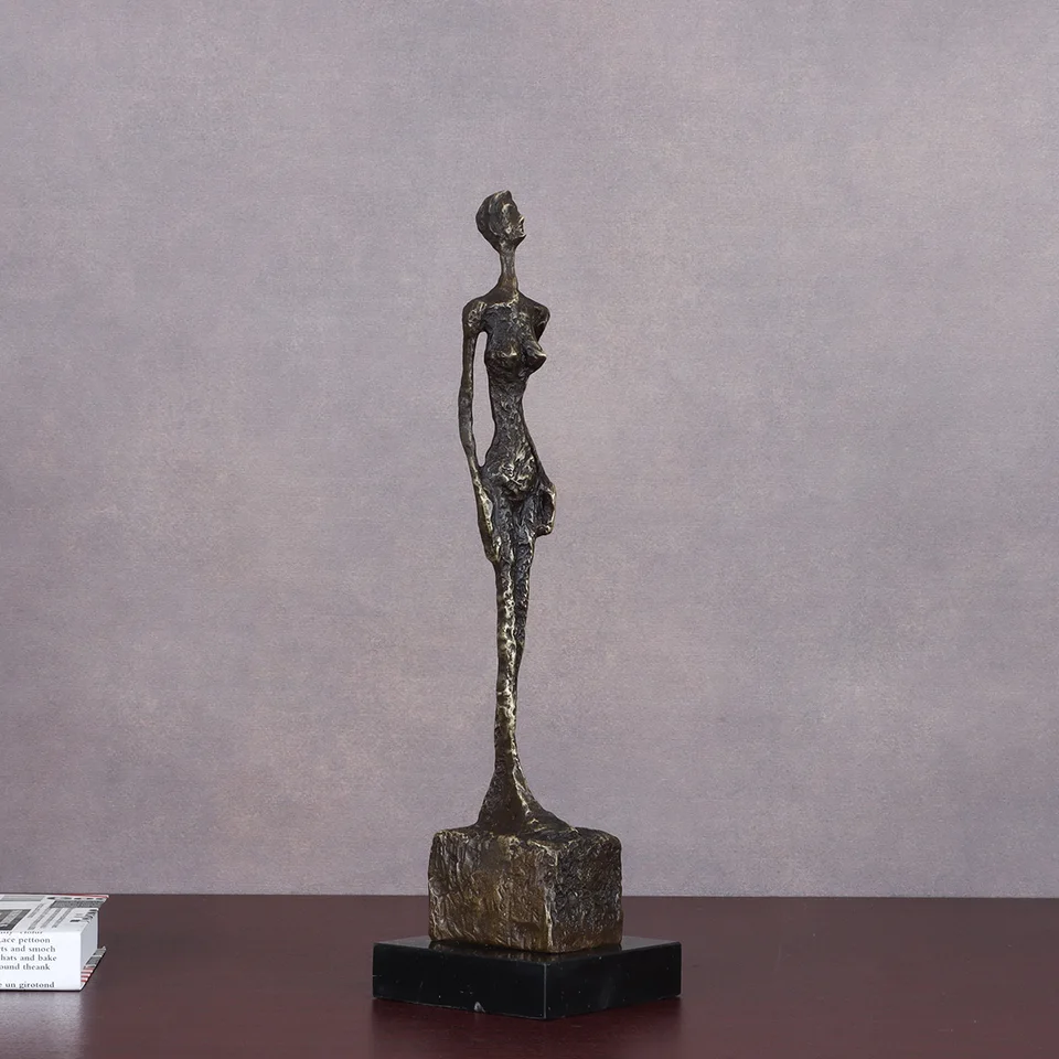 Giacometti Inspired Bronze Standing Woman Sculpture