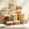 1100ML Square Sealed Plastic Food Jar Bamboo Cover Kitchen Cereal Jar Storage Box Transparent Tea Storage Jar Kitchen Supplies 1