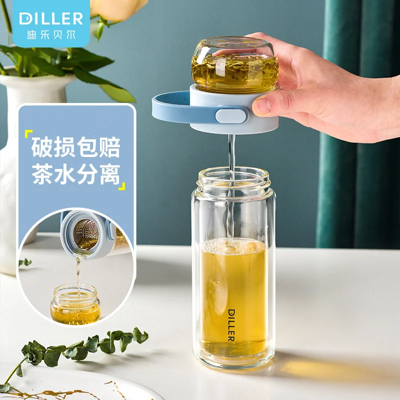 

Подарочная двухслойная портативная термоизоляционная кружка из боросиликатного стекла, Женская креативная чашка для воды, разделительная чайная чашка для чая