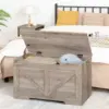 Storage Bench, 29.5” Retro Wooden Storage Chest with U-Shaped Cut-Out Pull, Safety Hinge, Easy Assembly for Toy Box Organizer 2