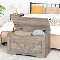 Storage Bench, 29.5” Retro Wooden Storage Chest with U-Shaped Cut-Out Pull, Safety Hinge, Easy Assembly for Toy Box Organizer 2