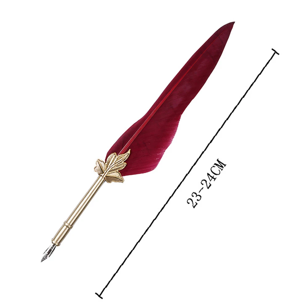 Vintage Feather Dip Ink Pen Replaceable with 5 Nibs Writing Dip Water Pen Soft Decorative Articles for Christmas Birthday Gift