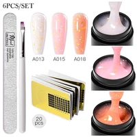 MEET ACROSS 6pcs/set Gold Foil Glitter Extension Nail Gel Set Clear White Pink Quick Building Gel Soak Off UV Nail Art Tools Kit 2
