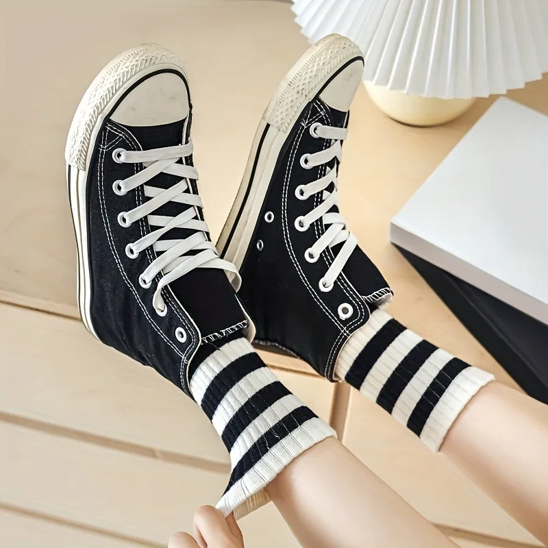 12-10-6-5-4-3-1 Pairs Striped Socks Women's Comfortable Patriotic Mid Calf Cotton Blend Breathable Chic Knit Stripe/Star Pattern