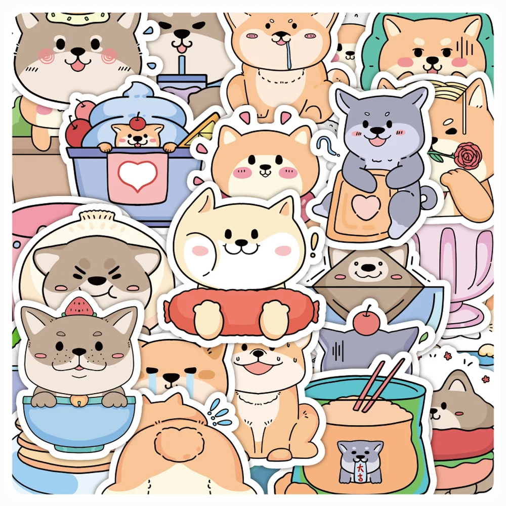 10/30/60pcs Kawaii Dog Cartoon Stickers Funny Animal Anime Decal Diary Scrapbooking Bike Laptop Aesthetics Sticker for Kid Girls 50pcs colorful macarons animal stickers kawaii cartoon decorative decals diy phone laptop bottle diary scrapbooking kids toy b2