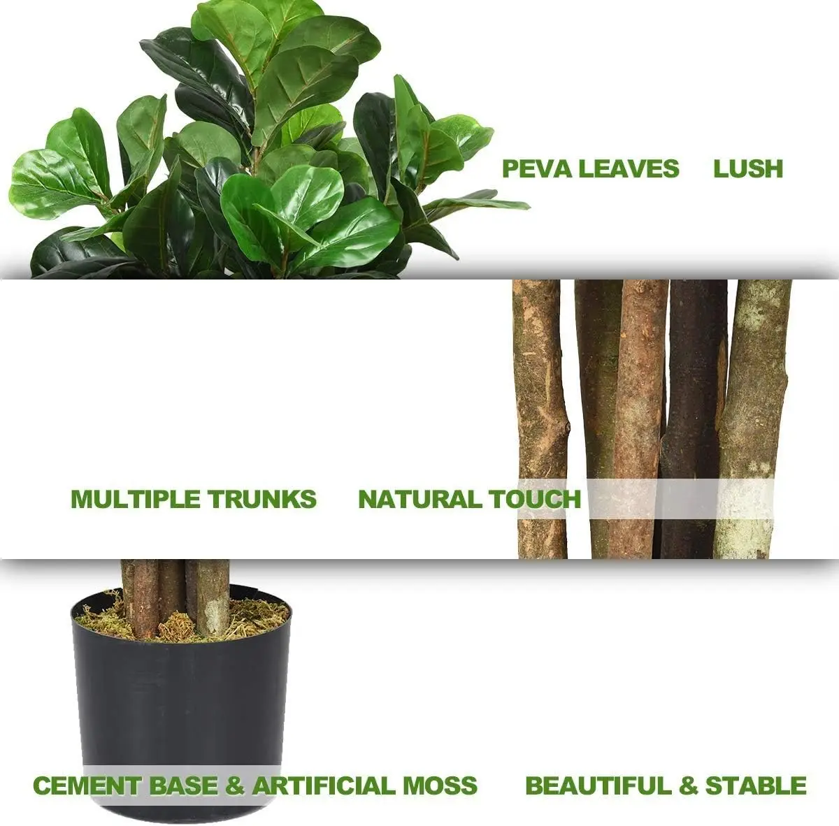 Fake Fiddle Leaf Fig Tree, 5FT Tall Artificial Tree Greenery Plants in Pots, Decorative Faux Trees for Indoor Home Office