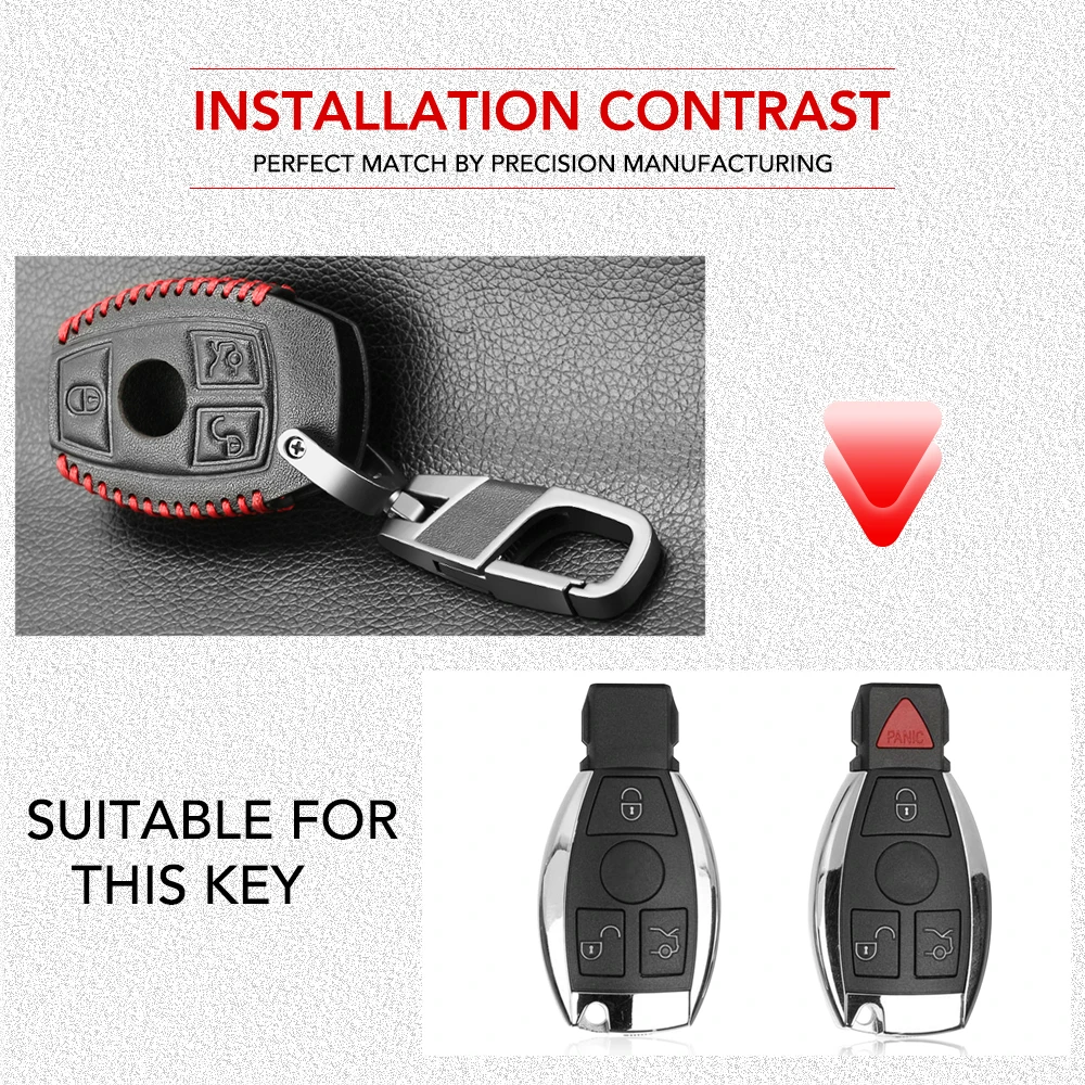 Key Case Key Case Cover Car Key Shell Car Key Cases For Mercedes Benz Accessories W203 W210 W211 W124 W205 Smart-3button Genuine leather Key Cover Bag Fob Shell