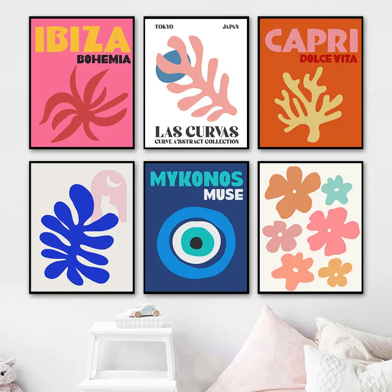 

Ibiza Mykonos Muse Eye Tulum Coral Flower Wall Art Canvas Painting Nordic Posters And Prints Wall Pictures For Living Room Decor