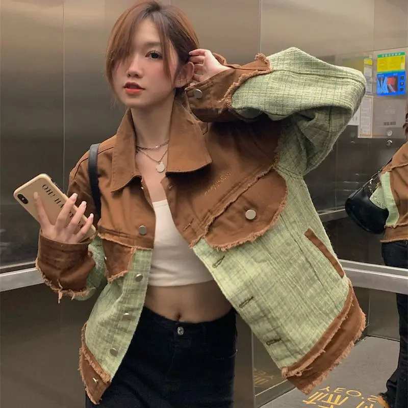 

2023 Autumn Winter New Women's Coat Long Sleeve Loose Lapel Panel Design Fashion Versatile Denim Jacket Free Shipping