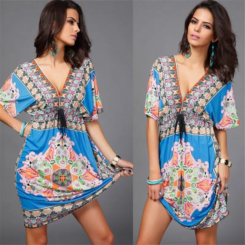Fashion Beach Dress Summer Sexy Deep V 