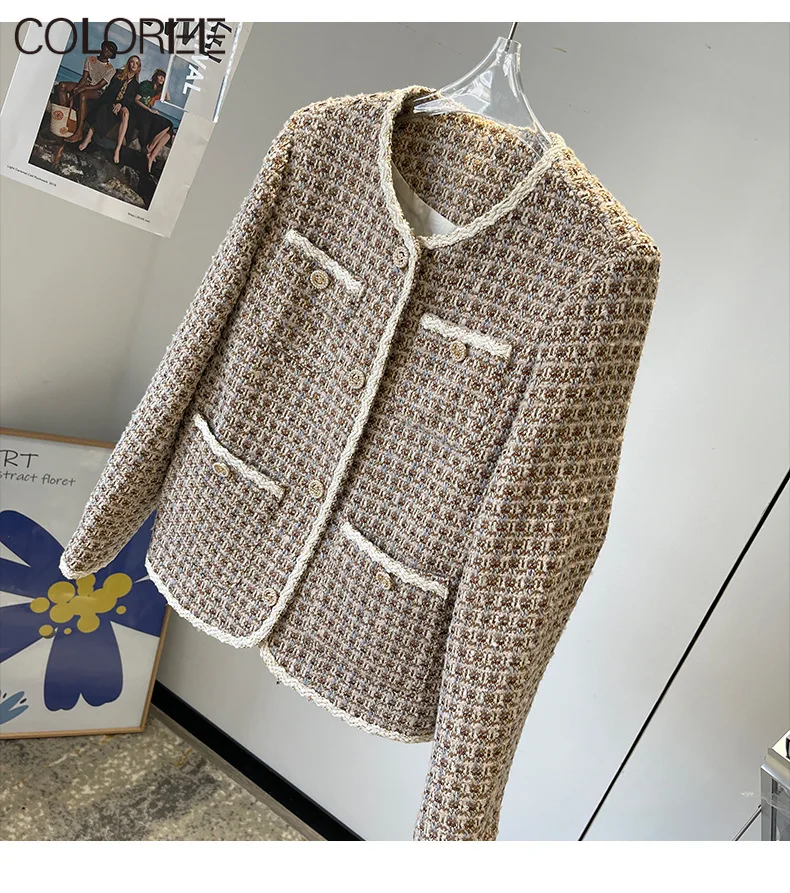 

Khaki Woolen Coat Women Winter Jacket 2023 Korean Fashion Plaid Coats Lady Vintage Outerwear Overcoat Female Tops