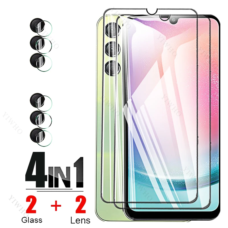 

Защитное стекло 4 в 1 для Samsung Galaxy A24 4G A 24 SM-A245F, защита экрана из закаленного стекла, объектив камеры, разблокировка по отпечатку пальца HD