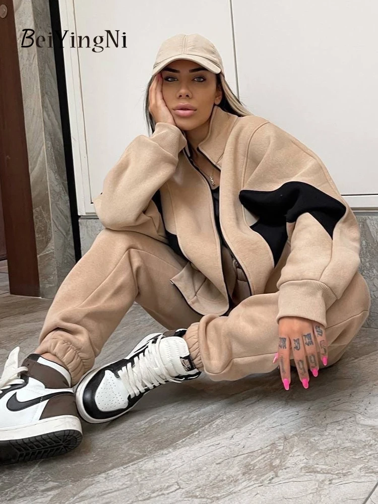 

Beiyingni Autumn Winter Cardigan + Sweatpants Two Piece Sets Women Fleece Oversized Hoodies Pants Tracksuits Female Loose Casual
