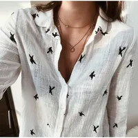 Fashion Women's Print Shirt Women's Long Sleeve Top Cotton Office 2024 Spring Summer Casual Loose Top Large 5XL 2