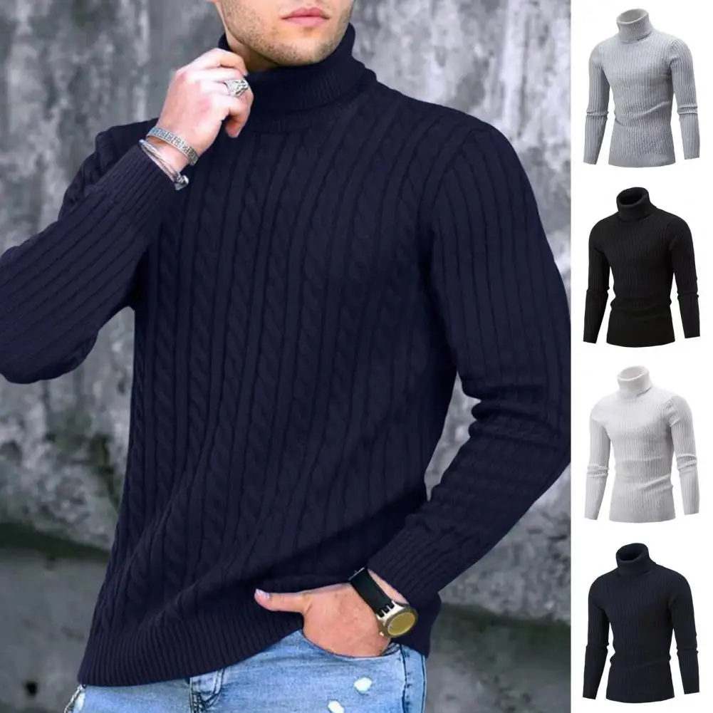 

Winter Turtleneck High Neck Men's Winter Sweater Solid Color Long Sleeve Turtleneck Top Essential Autumn Clothing for Cold