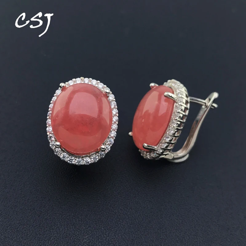 

CSJ Genuine Natural Rhodochrosite Earrings Sterling 925 Silver Amazonite Oval12*16mm for Women Birthday Party Jewelry Gift