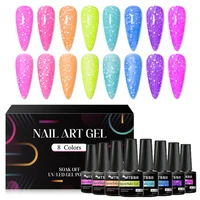 8PCS/Set Neon Snowflake Nail Glitter Sequins Gel Kit Nail Polish UV Semi Permanent Nail Art White Sequins Varnish Manicure Set 1