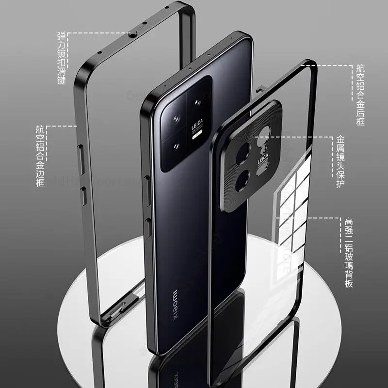 Tempered Glass Phone Case For Xiaomi 13 Pro 5G Funda Aluminium Alloy Bumper Lock Magnet Cover For Mi 13 Pro Metal Lens Protector