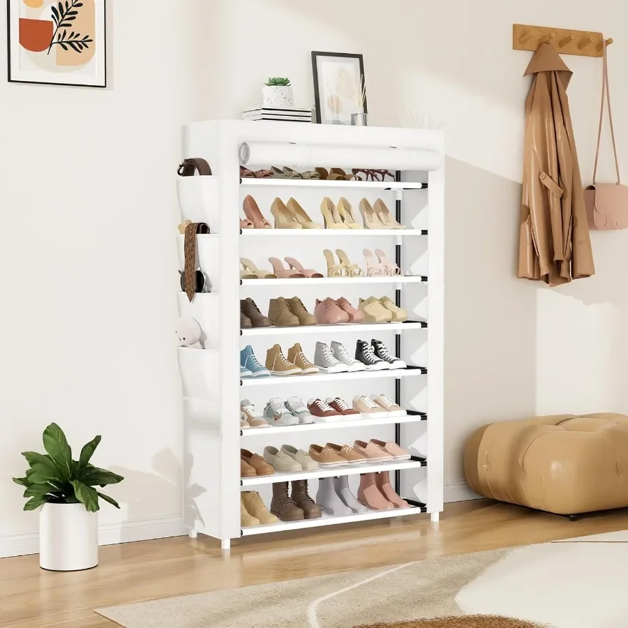 Shoe Rack with Cover 8 Tier Tall Shoe Organizer Storage for 3645 Pair Shoes and Boots Large Shoe Storage Shelf Free Standing Sh