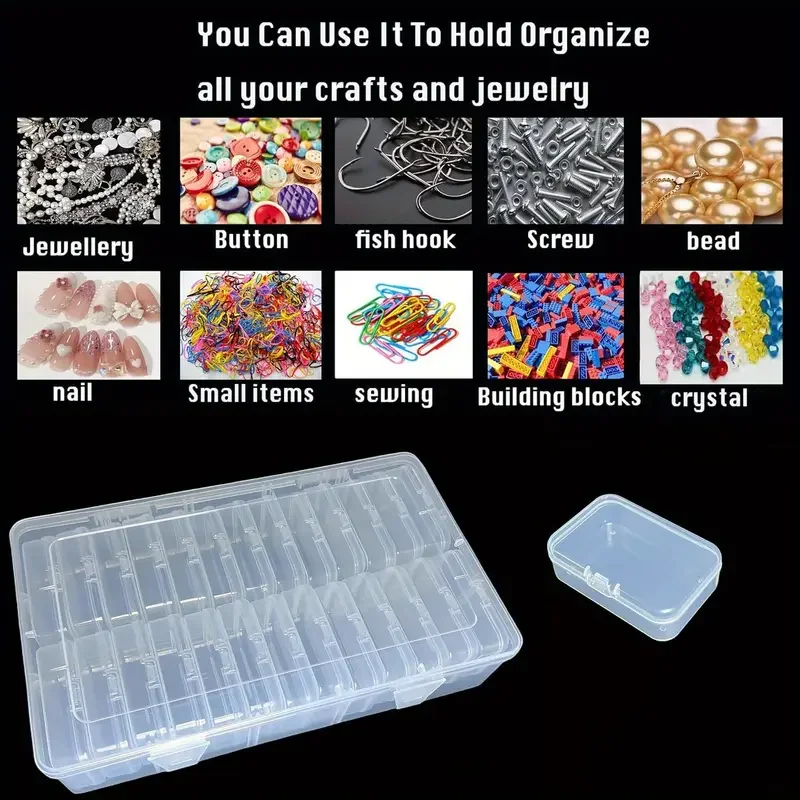 1 Set of Small Beads Finishing Box-26pcs Plastic Storage Box Mini Clear Bead Storage Container with Hinged Lid, Rectangular Cl
