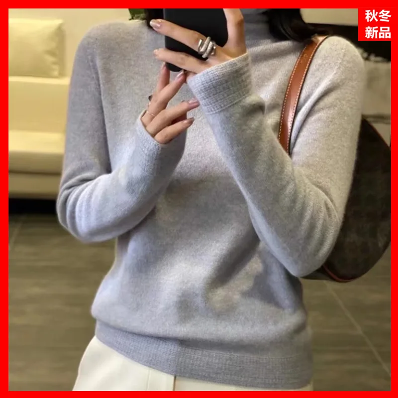 

Autumn and winter pile collar cashmere sweater women's turtleneck pullover slim wool soft waxy knitted turtleneck bottoming
