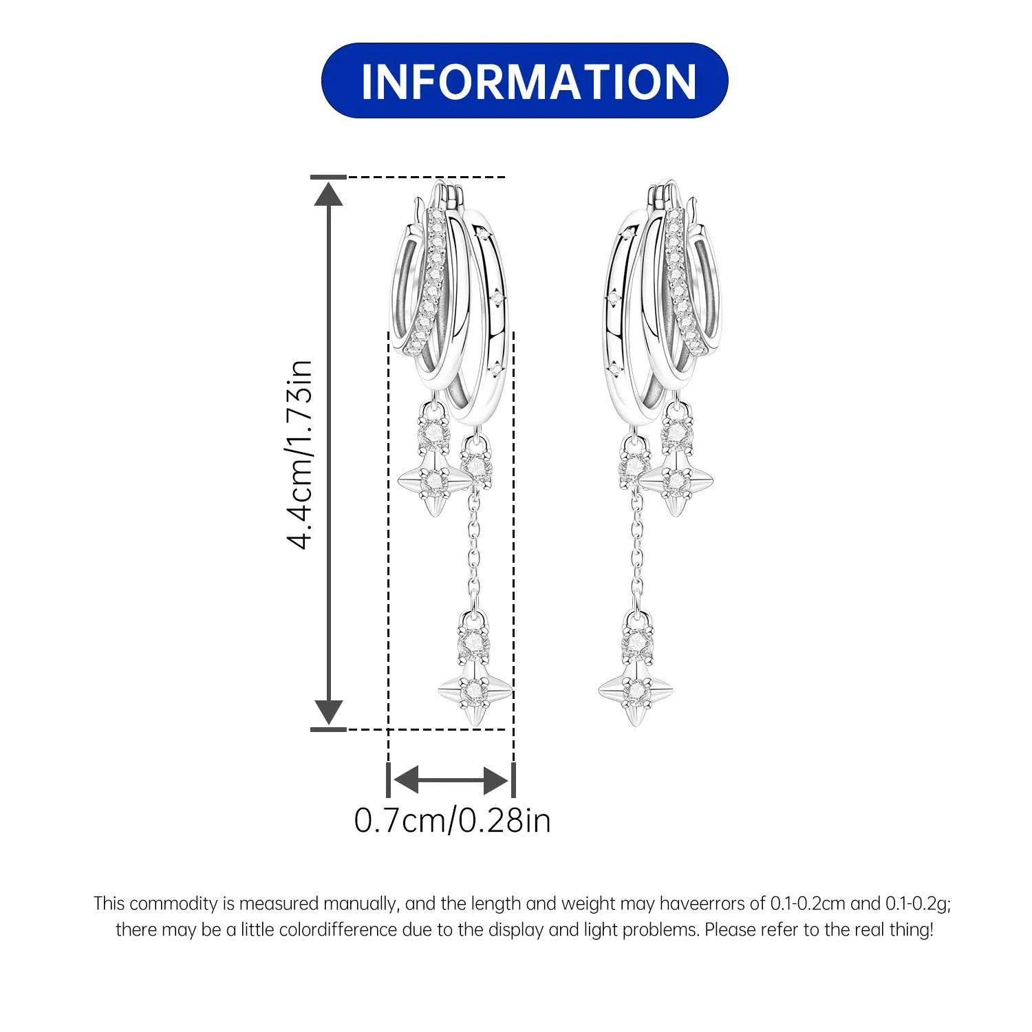 Sterling Silver Multi Layer Starry Tassel Drop Earrings Women Jewelry Gifts