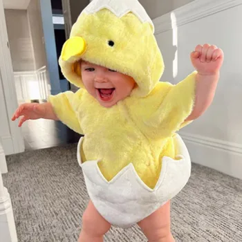 New Baby Boys Girls Chicken Costume Short Sleeve Snap Up Plush Romper Newborn Chick Egg Costume Infant Clothes Christmas Party 1