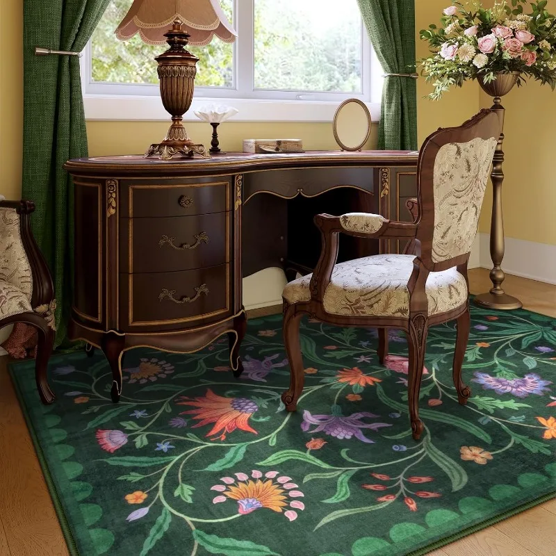 Retro Floral Living Room Carpet Large Area Luxury Plant Bedroom Plush Rug Machine Washable Non-slip Coffee Table Mat Ковер Tapis