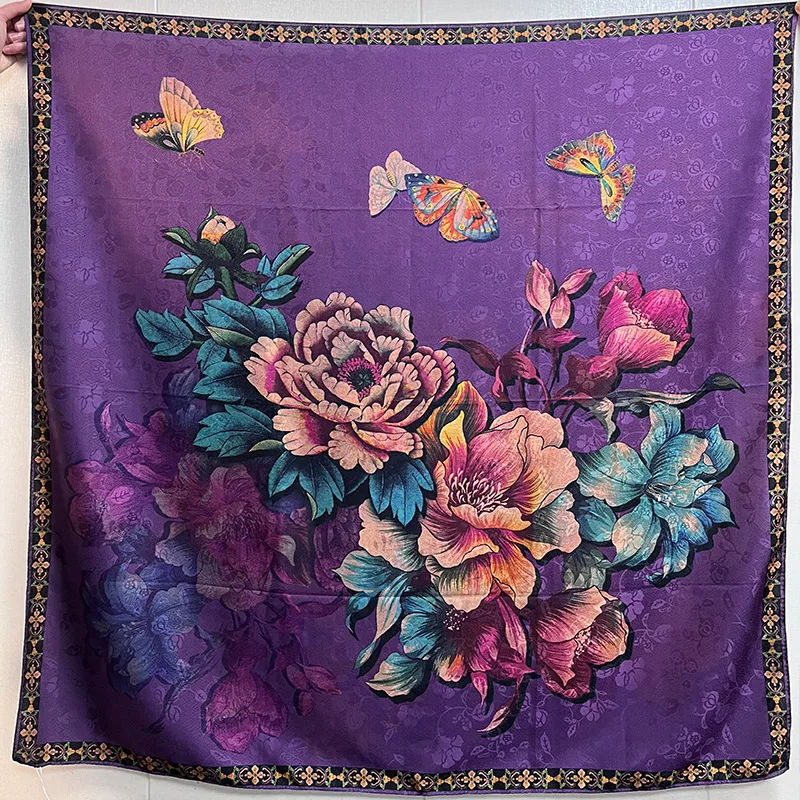 

2023 new Hangzhou double sided double color Xiangyun gauze large square scarf fashion elegant Chinese peony scarf shawl gift