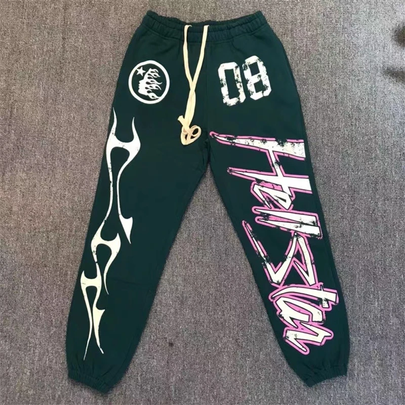 

23SS Top Quality Hellstar Studios Flare Sweatpants Men Women Black Green Yellow Jogger Drawstring Flare Pants Kanye West