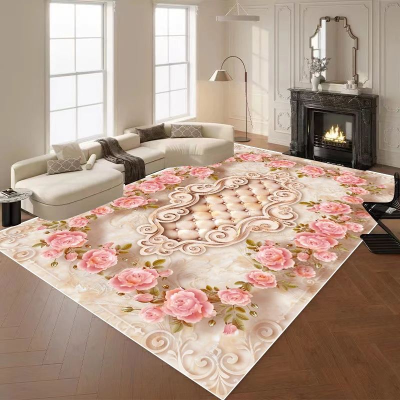 European Luxury Carpets for Living Room 3D Flower Decor Rug Large Bedroom Decoration Cloakroom Rug Non-slip Floor Mat Washable 3