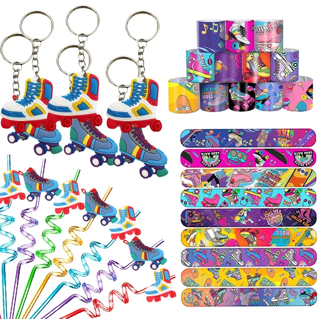 Portachiavi Pattini A Rotelle - 24 Pezzi Tema Anni 80/90 Per Feste E Compleanni