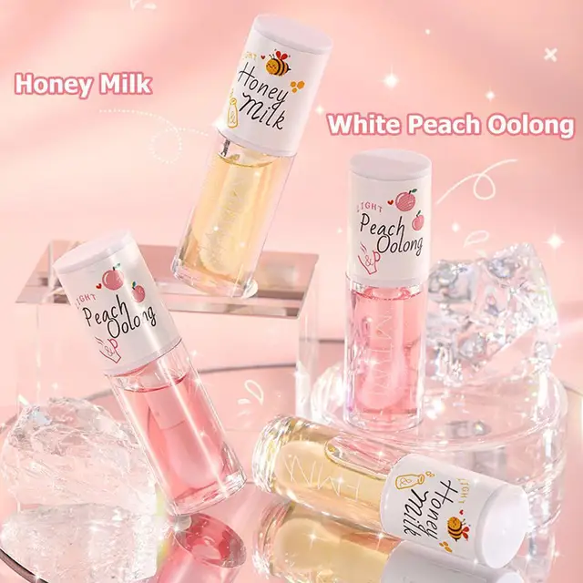 Kawaii Honey Peach Lip Oil Long Lasting Non-sticky Moisturizing Lip Tint with Lip Plumper Hydrating Lip Care Serum 5ml Make Up 2