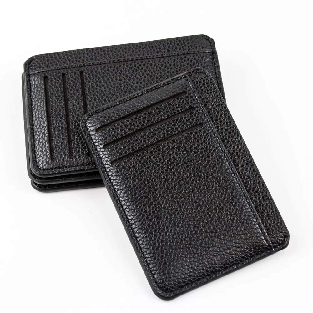 ID Credit Bank Card Holder Wallet Men Card Holder PU Leather 6 Cards Slot Ultra-thin Lichee Pattern Money Wallet