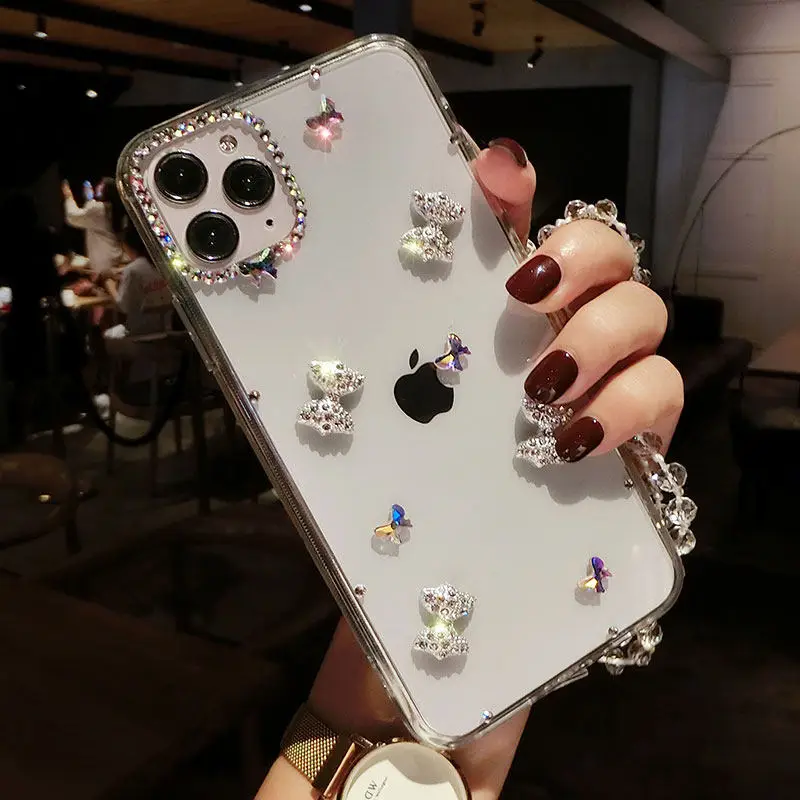 

Transparent soft phone case with crystal handle, suitable for iPhone 12 13 14 pro max 11 x xr xs 7 8 plus