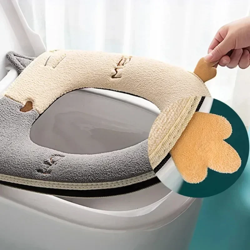 Universal Toilet Seat Cushion Warm Seat Cushion Household Toilet Seat Cover Suede Toilet Cover Washable Bathroom Accessories 6