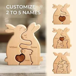 Personalized Rabbit Family Wooden Art Puzzle - Custom Heartwarming Decor & Birthday Gift (2 names)