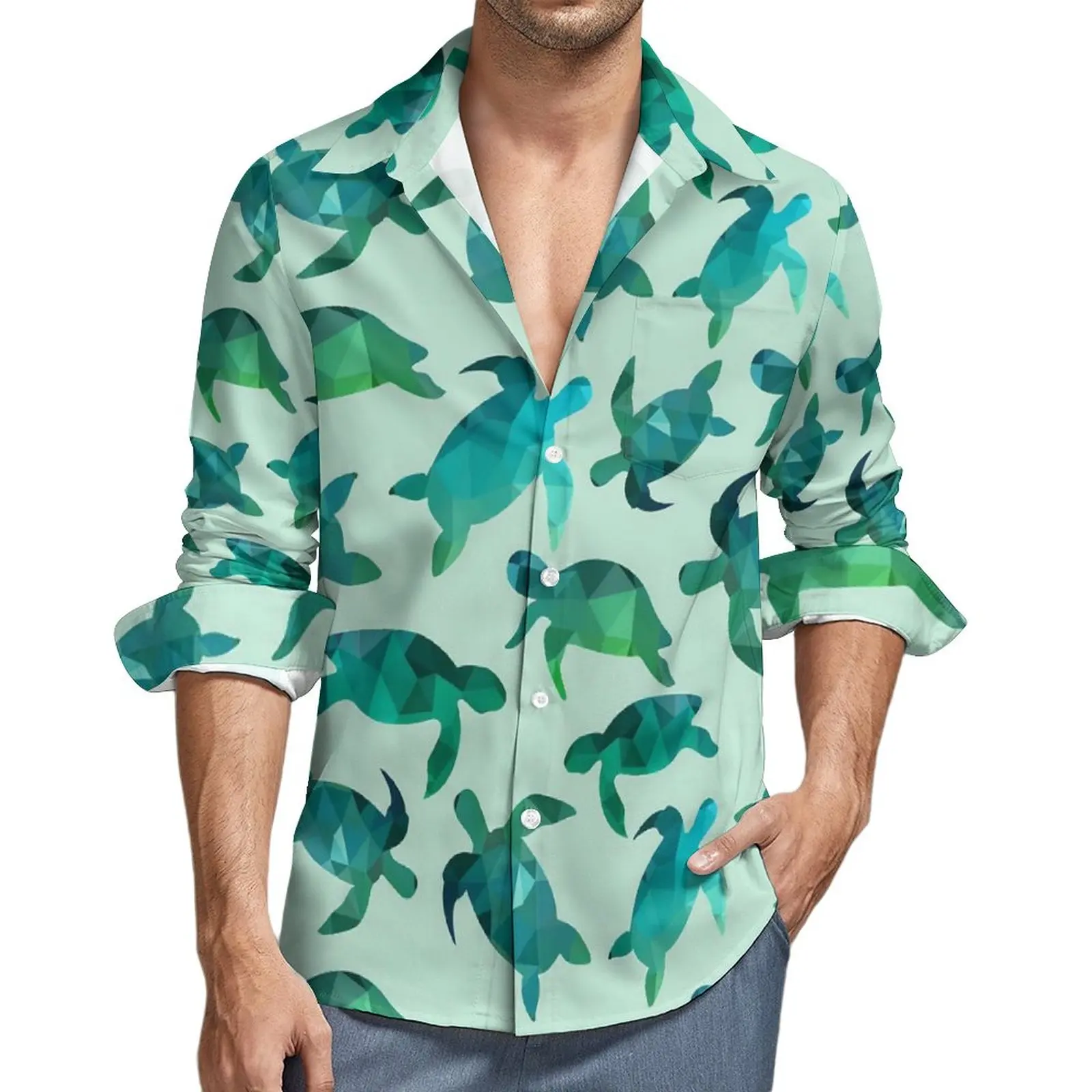 

Neon Turtles Shirt Autumn Animal Print Casual Shirts Male Novelty Blouses Long Sleeve Graphic Funny Tops 3XL 4XL