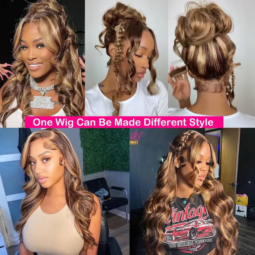 200% Highlight Wig Bone Straight 360 Full Hd Lace Front Wig 30 40 Inch 13x6 Colored Lace Frontal Human Hair Wigs 4/27 Blonde Wig 5