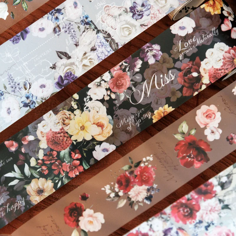 Yoofun 5x200cm Antique Landscaping Flower Special PET Tape Set Creative Floral Scrapbooking Journal Masking Tape Stationery 2