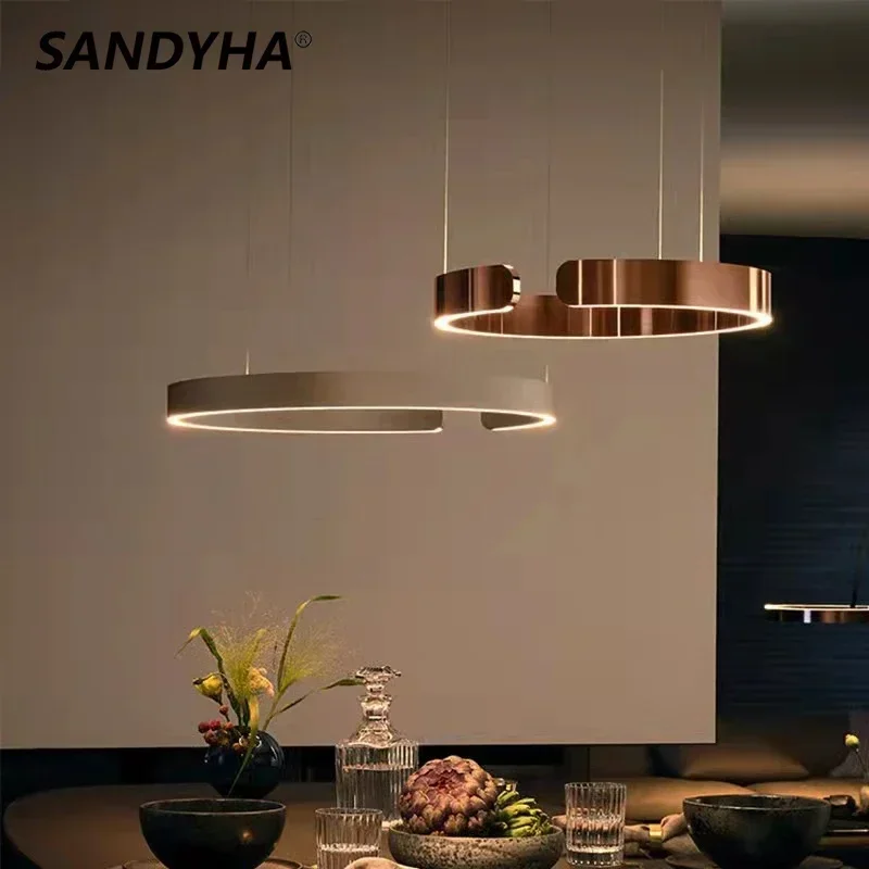 

SANDYHA Modern Creative C-shaped Ring Chandeliers Led Lamp for Dining Living Room Lustre Salon Home Decor Pendant Lights Fixture