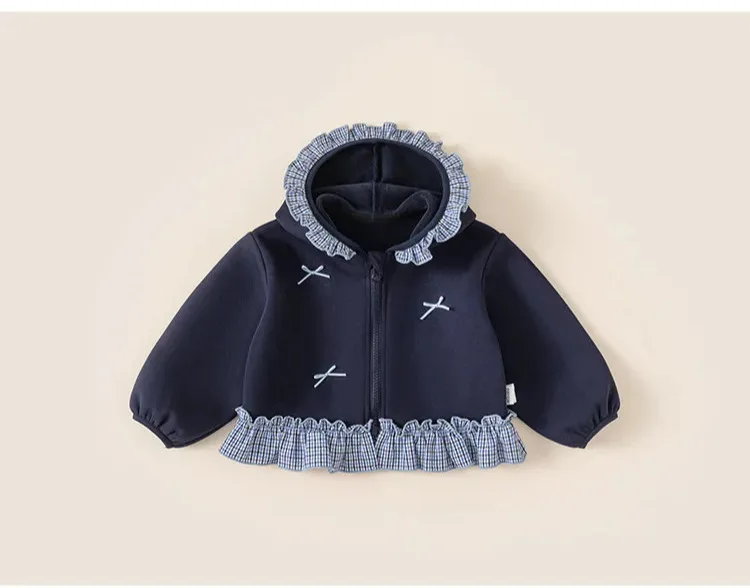 Herbst Winter Kinder Hoodies 1-10Y Mädchen Warme Fleece Plaid Zipper Mit Kapuze Sweatshirt Koreanische Tops Kleinkind Oberbekleidung Kinder Kleidung – Detail 1