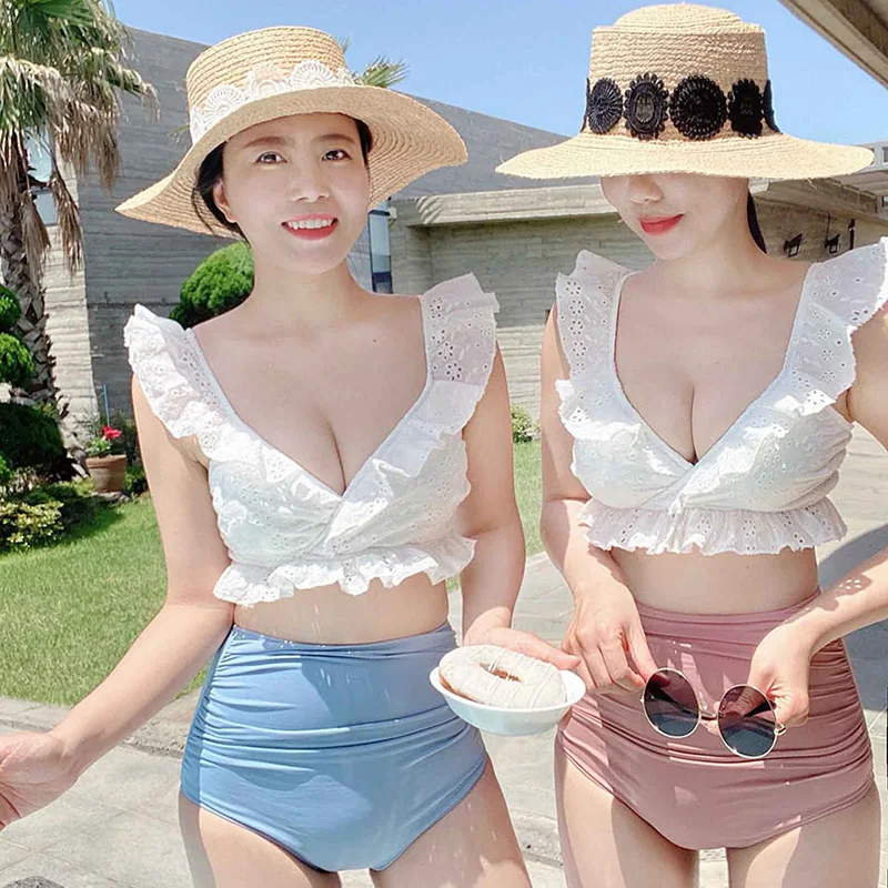 

New Sexy Two Piece Swimsuit with Breast Pad Slender Fresh Backless Student Bikini Bathing Suit Women Two Piece