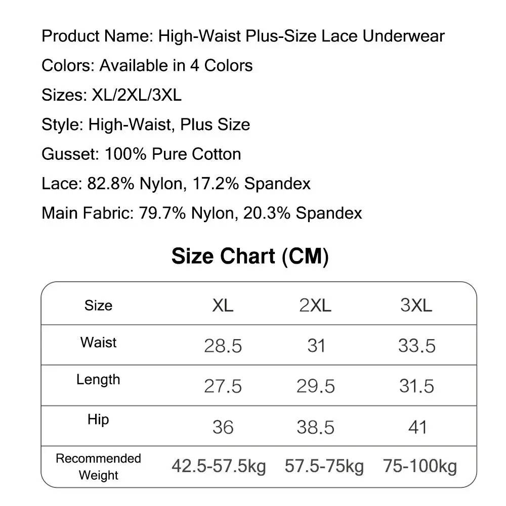 Cotton Lace High Waist Plus Size Women Panties